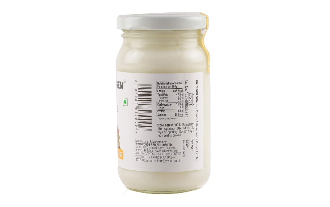 Fric Bergen Mayonnaise Pure Vegetarian Emulsified sauce   Glass Jar  200 grams
